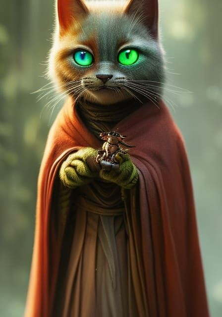 Jedi Kitten with Lightsaber, Hyperrealistic Digital Art