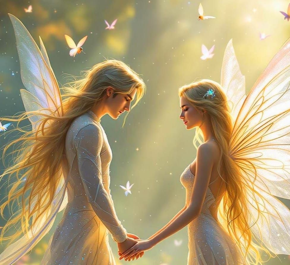 Ethereal Fairy Couple in a Shimmering Forest Glade
