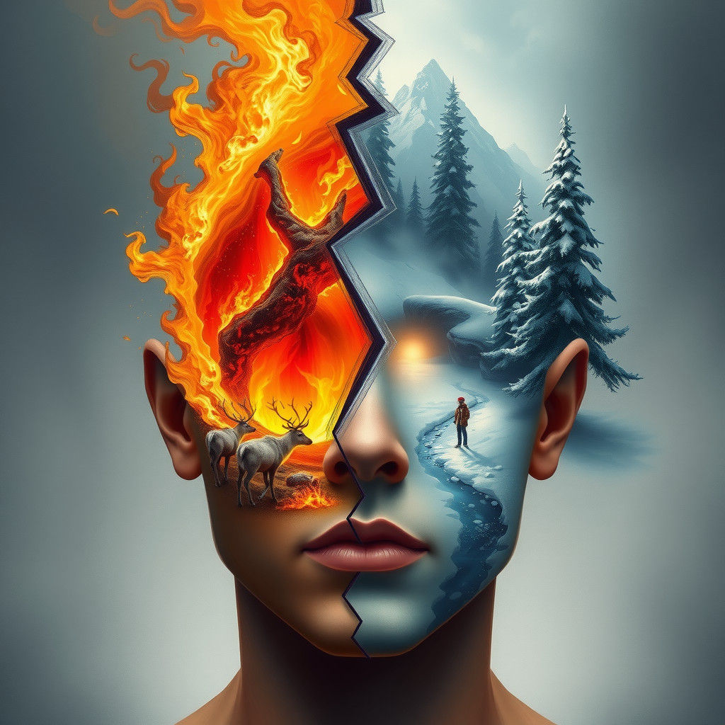 Volcano Meets Winter: Surreal Dichotomy Concept Art