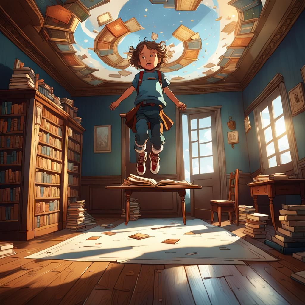 Child in Upside-Down Room: Surreal Concept Art