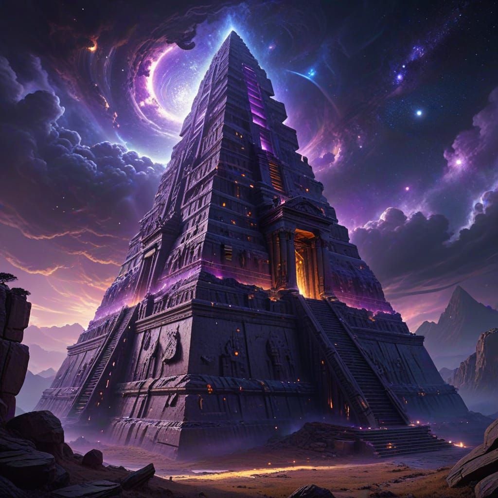 Colossal Ziggurat Piercing Cosmic Nebulae