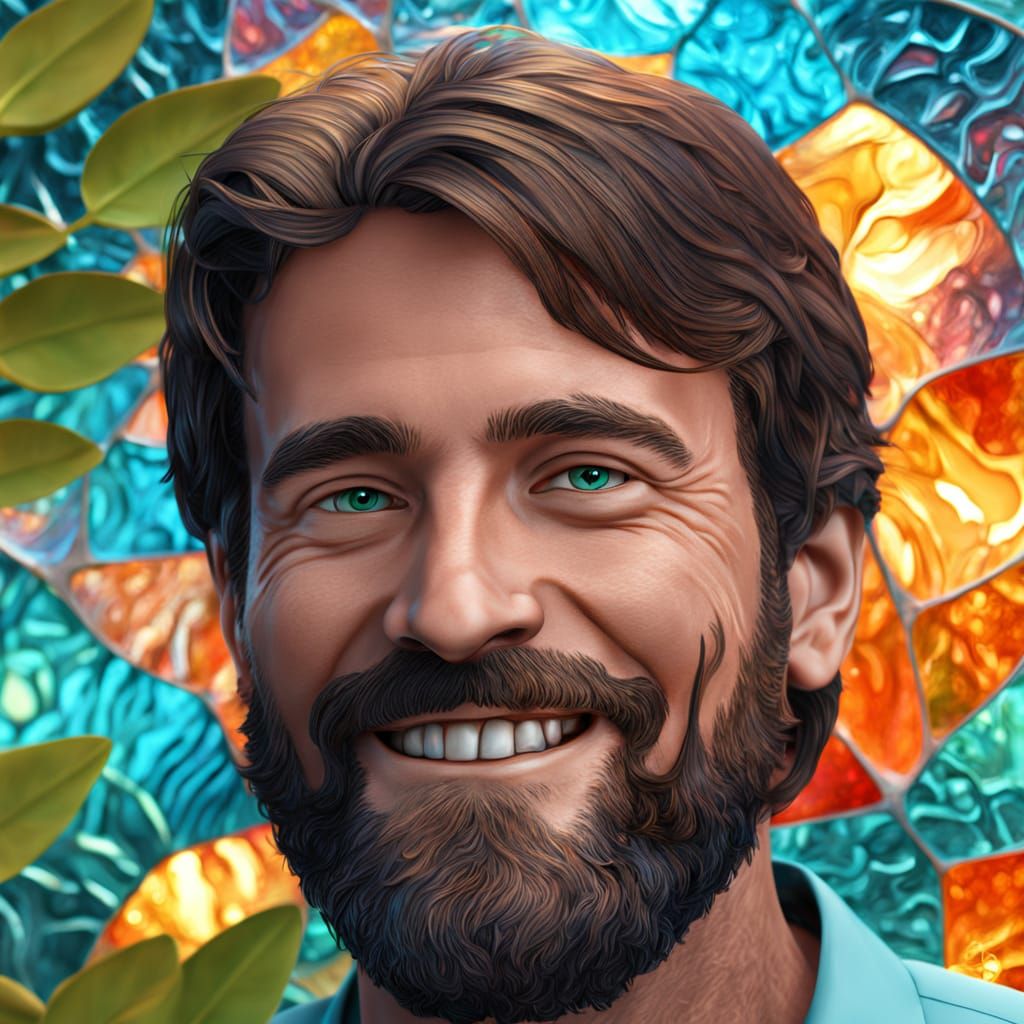 Tropical Man with Sea Grapes in Prismatic Glass Style