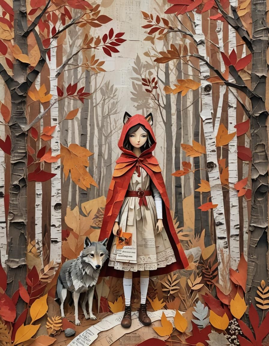 Little Red Riding Hood Collage in Rustic Landscape