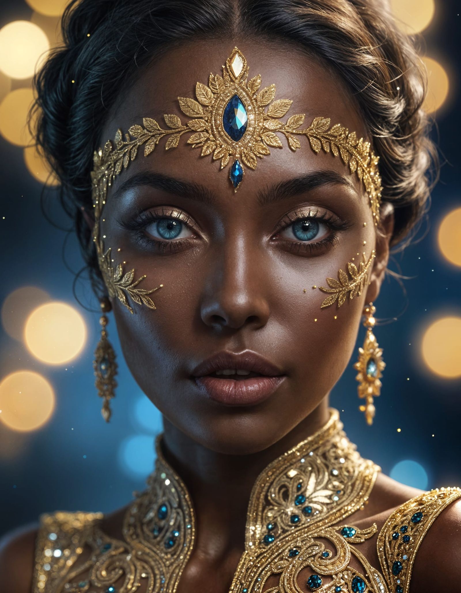 Beautiful Woman with Gold Glitter: Photorealistic Portrait