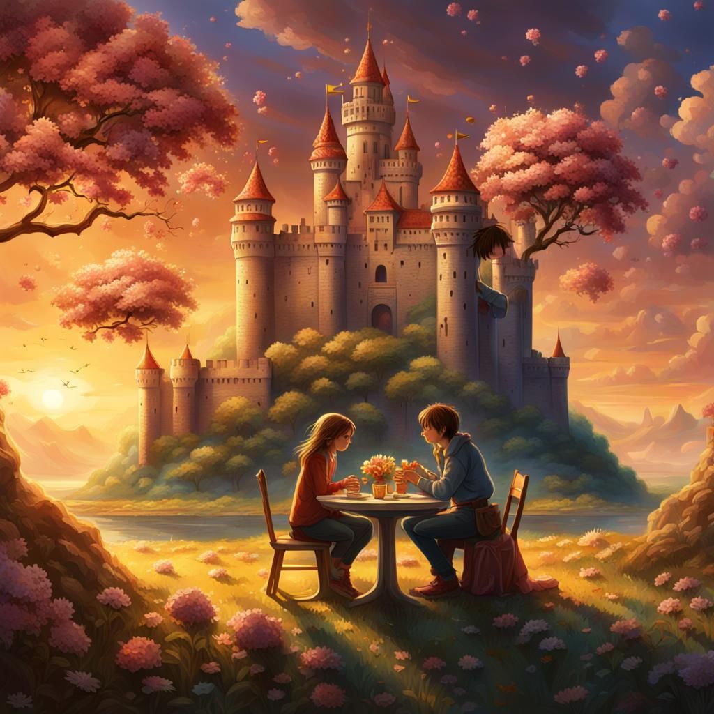 Romantic Castle Dinner in Golden Sunlight
