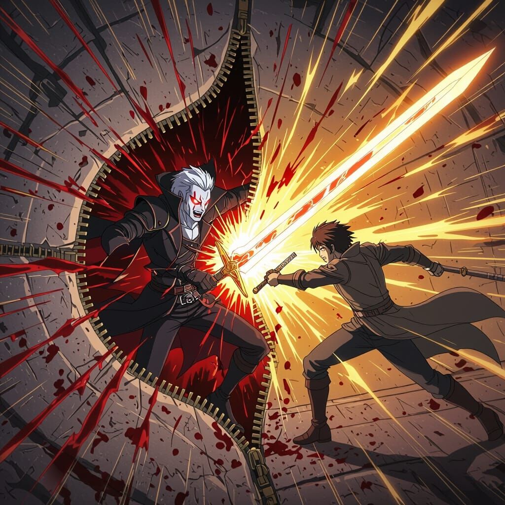 Anime Vampire Warrior Clashes With Hero in Portal Battle
