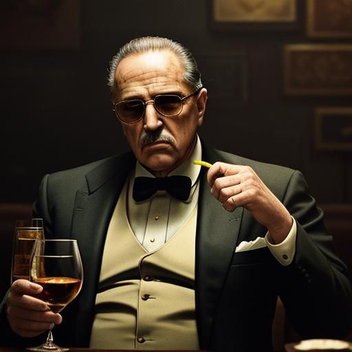 Godfather in Smoky Backroom: Cinematic Film Still