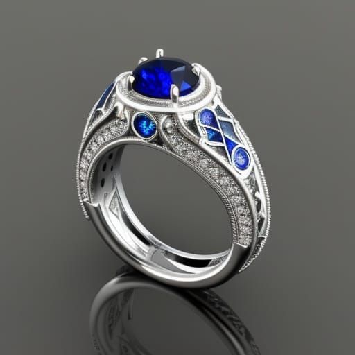 Elven Ring with Sapphire Dragon: 3D Render