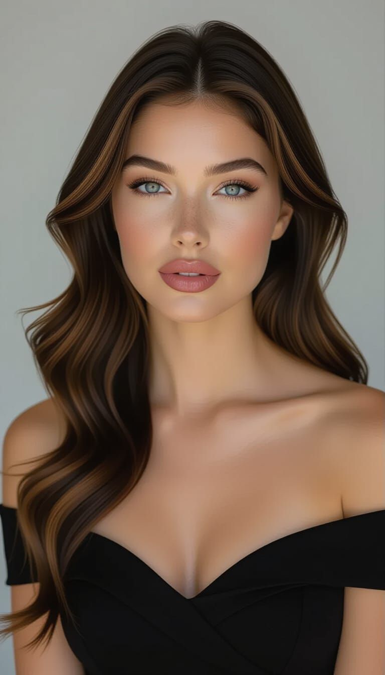 Studio Portrait of Woman Blowing a Kiss in Black Dress