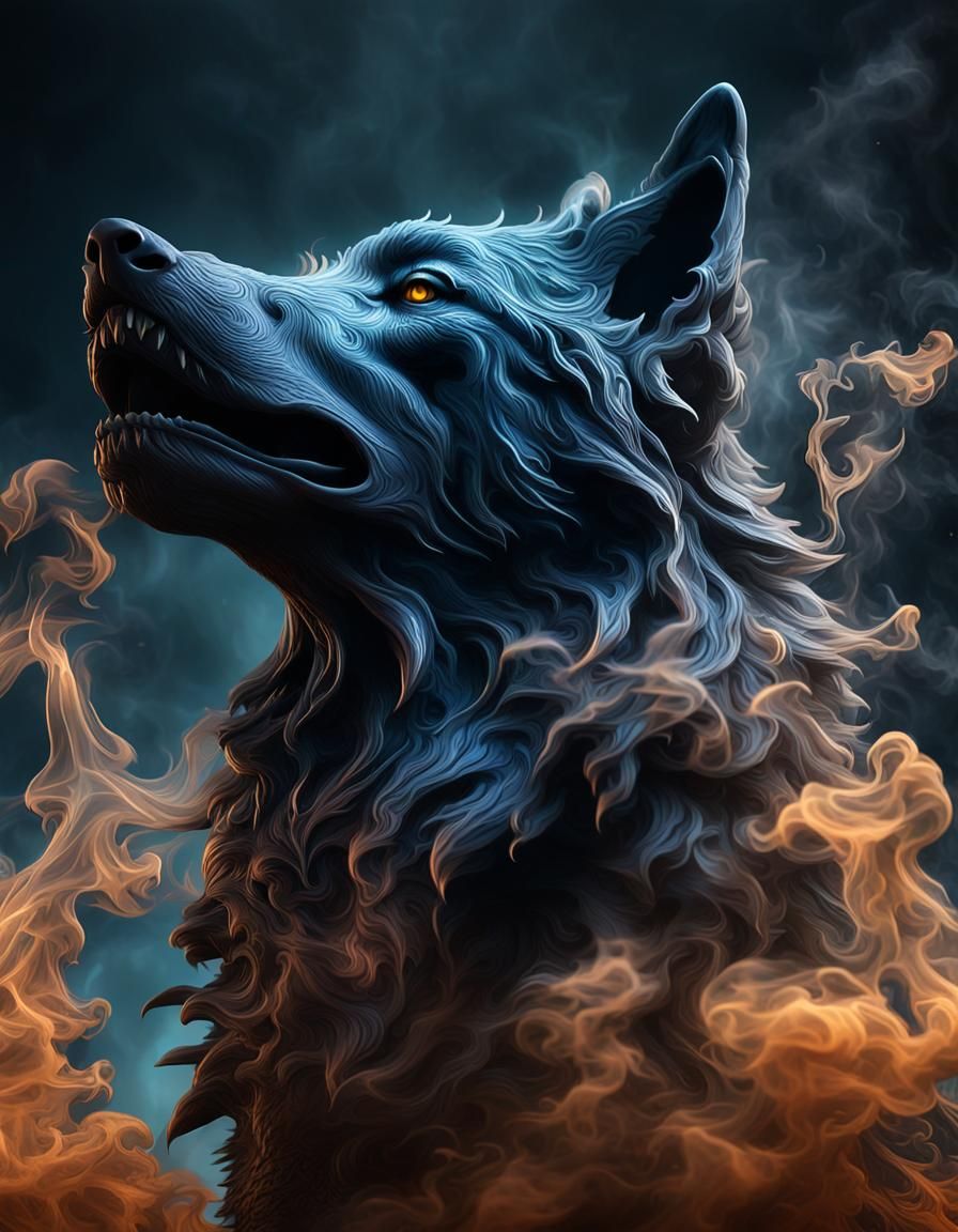 Smokey Wolf Silhouette: Hyper Detailed 3D Render