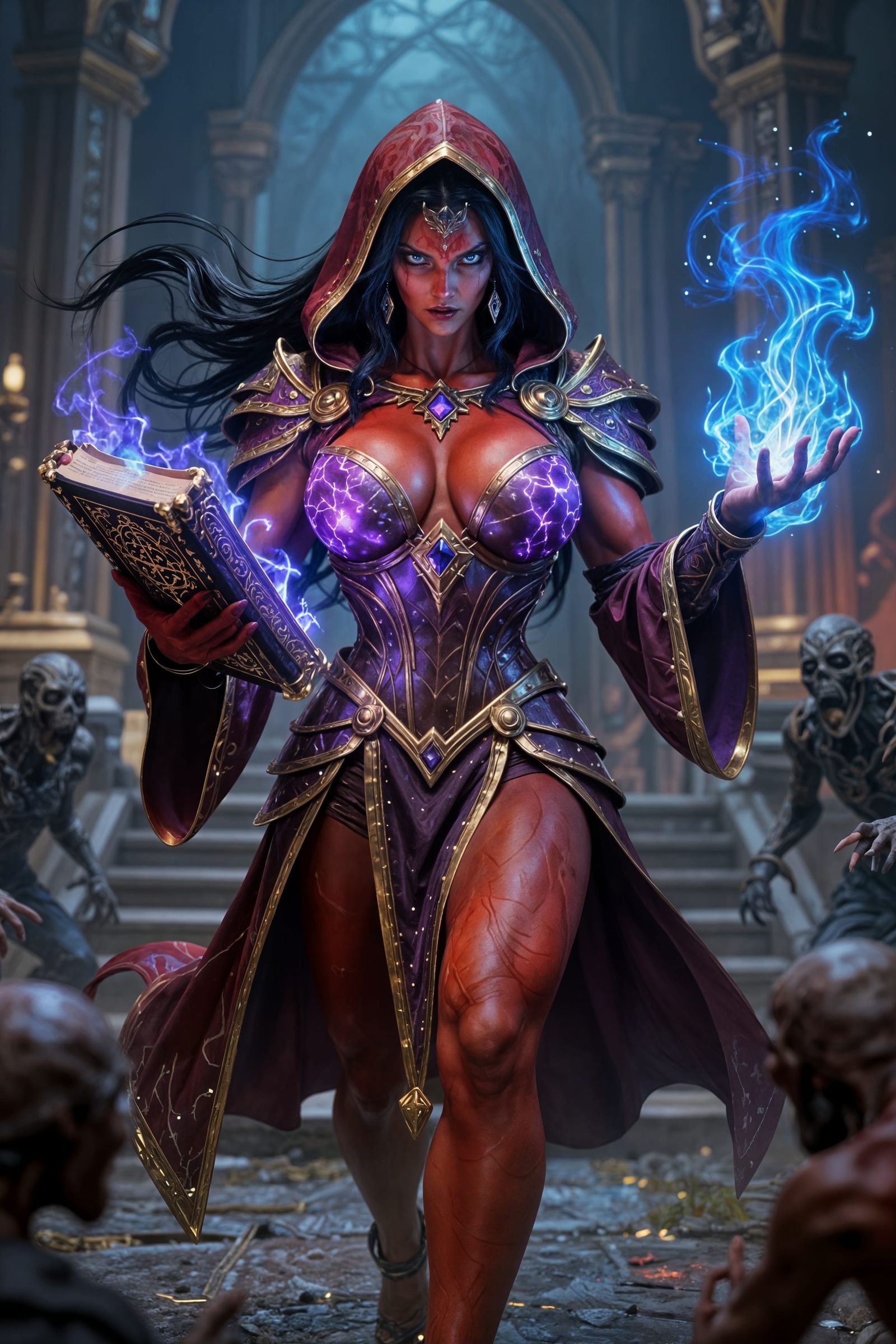 Muscular Succubus Warrior Casting Blue Fire Magic