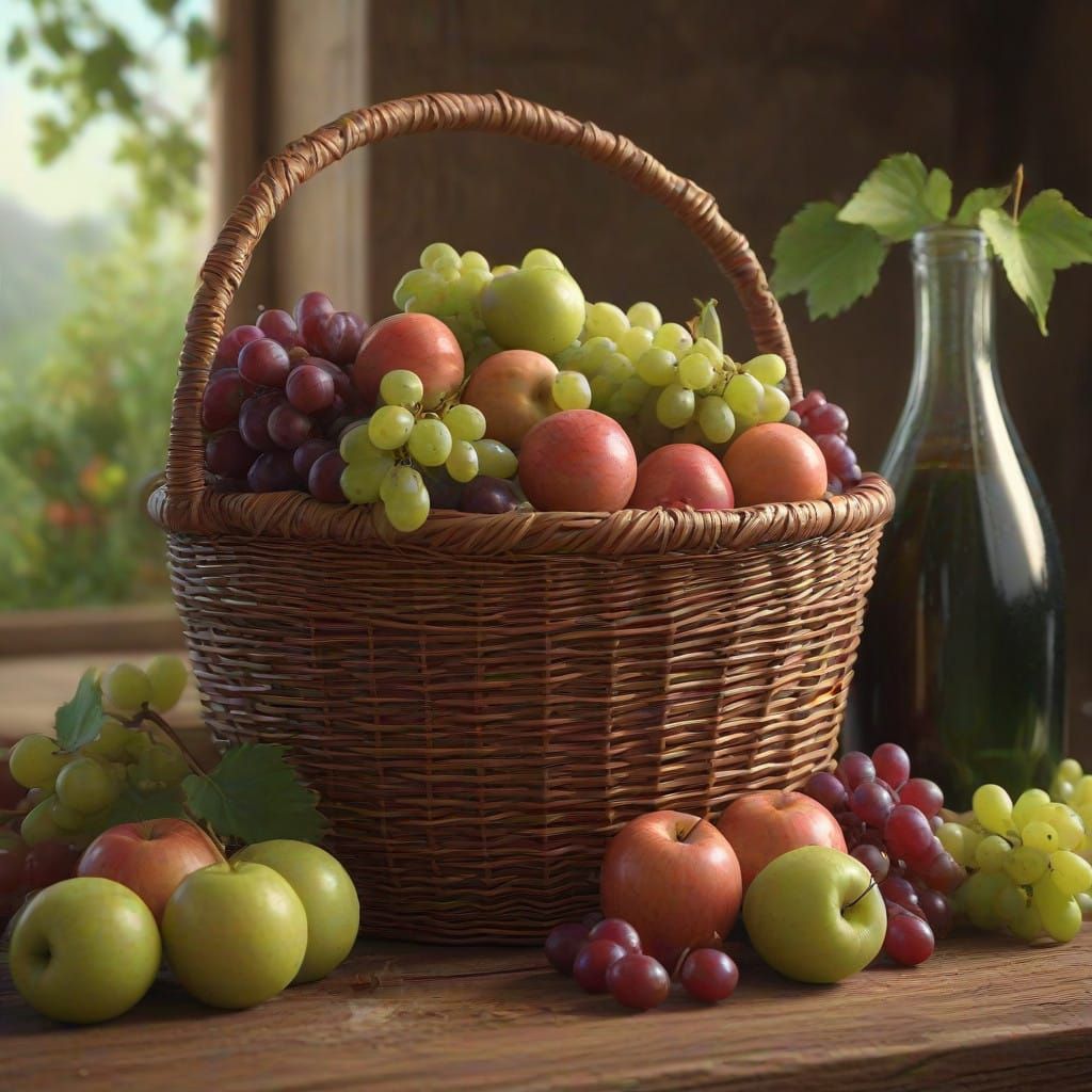 Impressionist Still Life Masterpiece with Fruits and Flowers