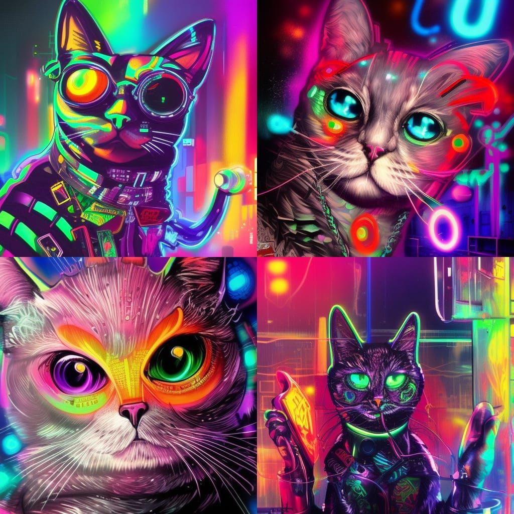 Cyberpunk Cat in Neon Lights: Graffiti Art