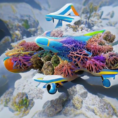 Airplane Transformed into a Coral Reef