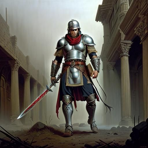 Roman Legionary Inspection in Mystical Realism Style