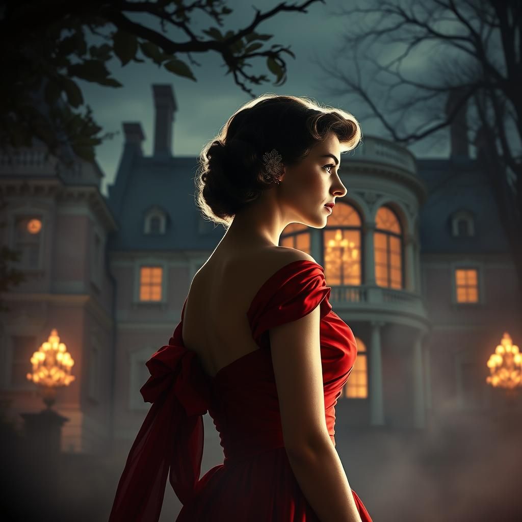 Scarlet Dress Portrait in Neoclassical Setting
