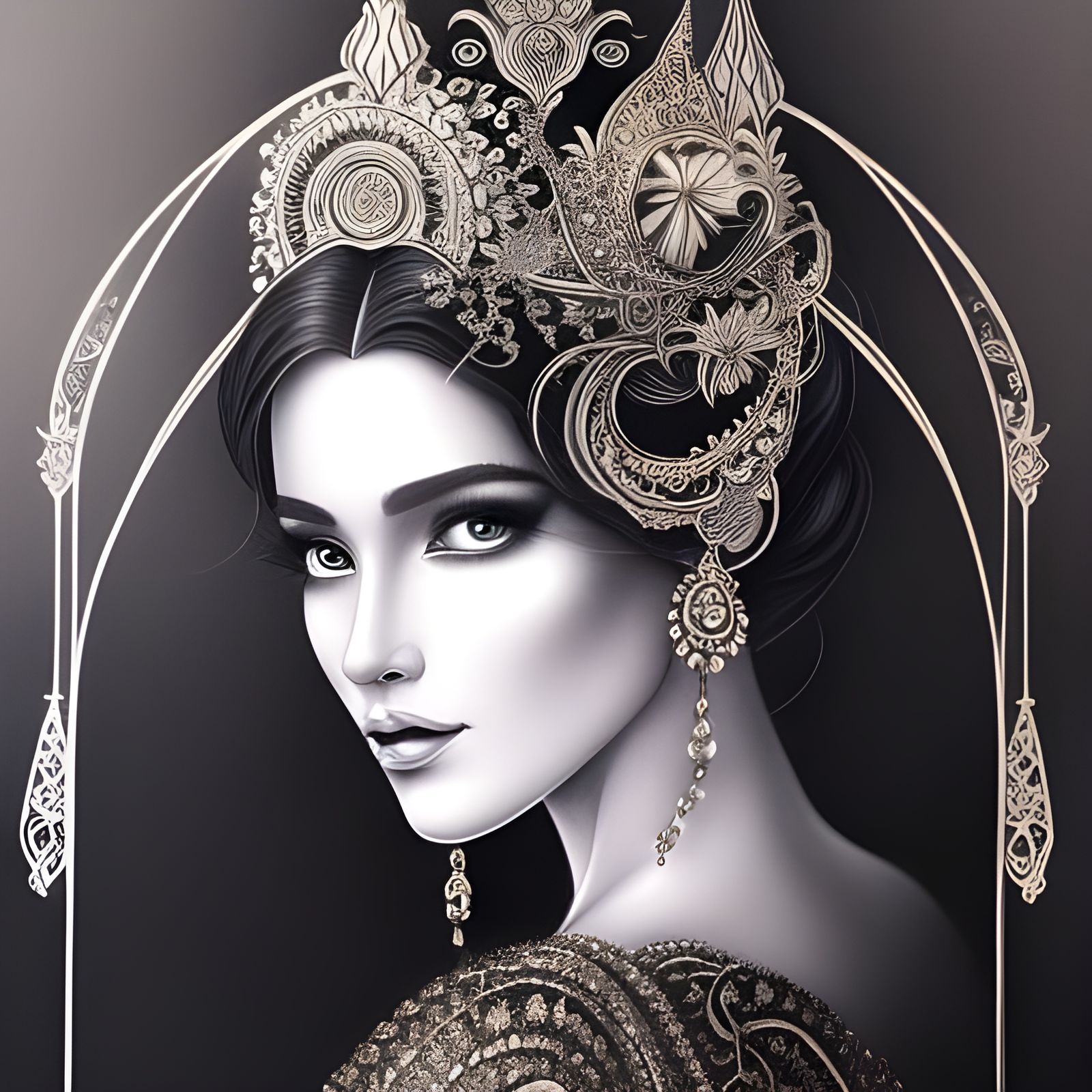 Art Nouveau Princess Portrait with Gold Crown