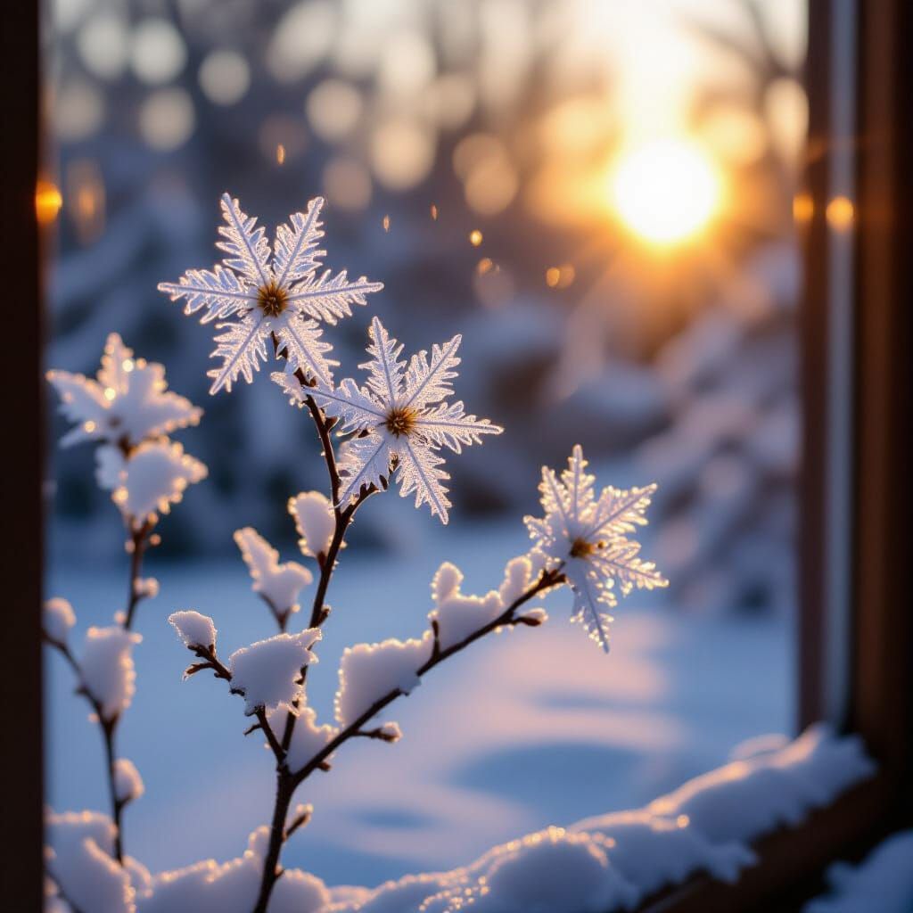 Ice Flowers Shine in Warm Winter Sunlight