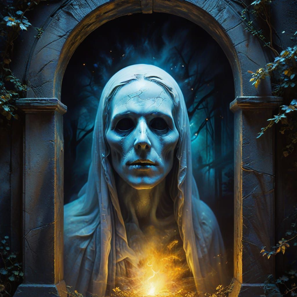 Ethereal Ghostly Figure in Vibrant Surrealist Oil Painting