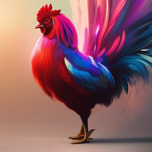 Vibrant Rooster Portrait in Digital Art Style