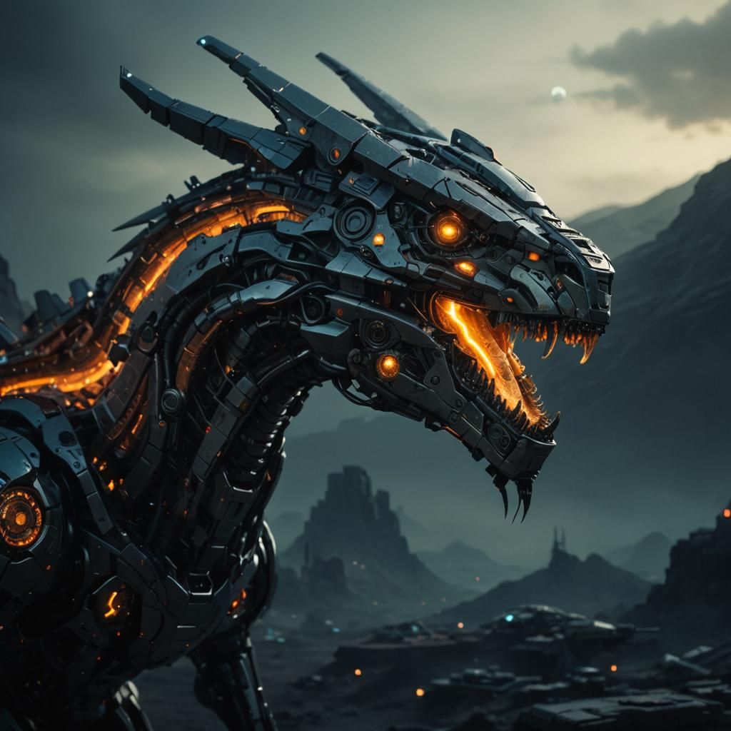 Futuristic Robotic Dragon: Detailed AI Generated Image