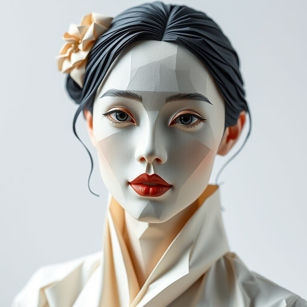Beautiful Woman in Origami Paper Art