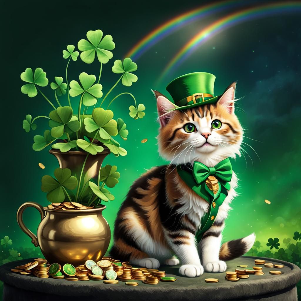Lucky Leprechaun Kitten Counting Gold Coins