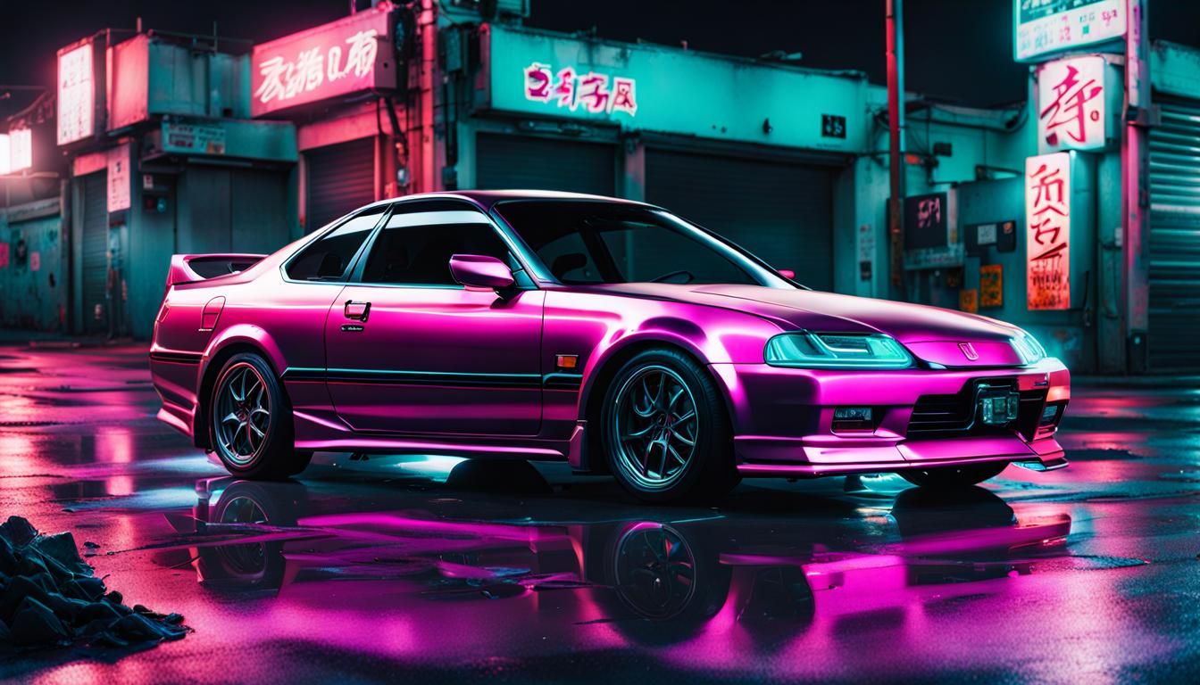 Dystopian Vaporwave Honda Prelude in Tokyo