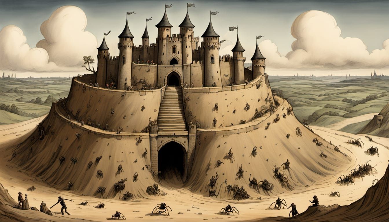 Intricate Sand Ant Colony Castle with Medieval Details