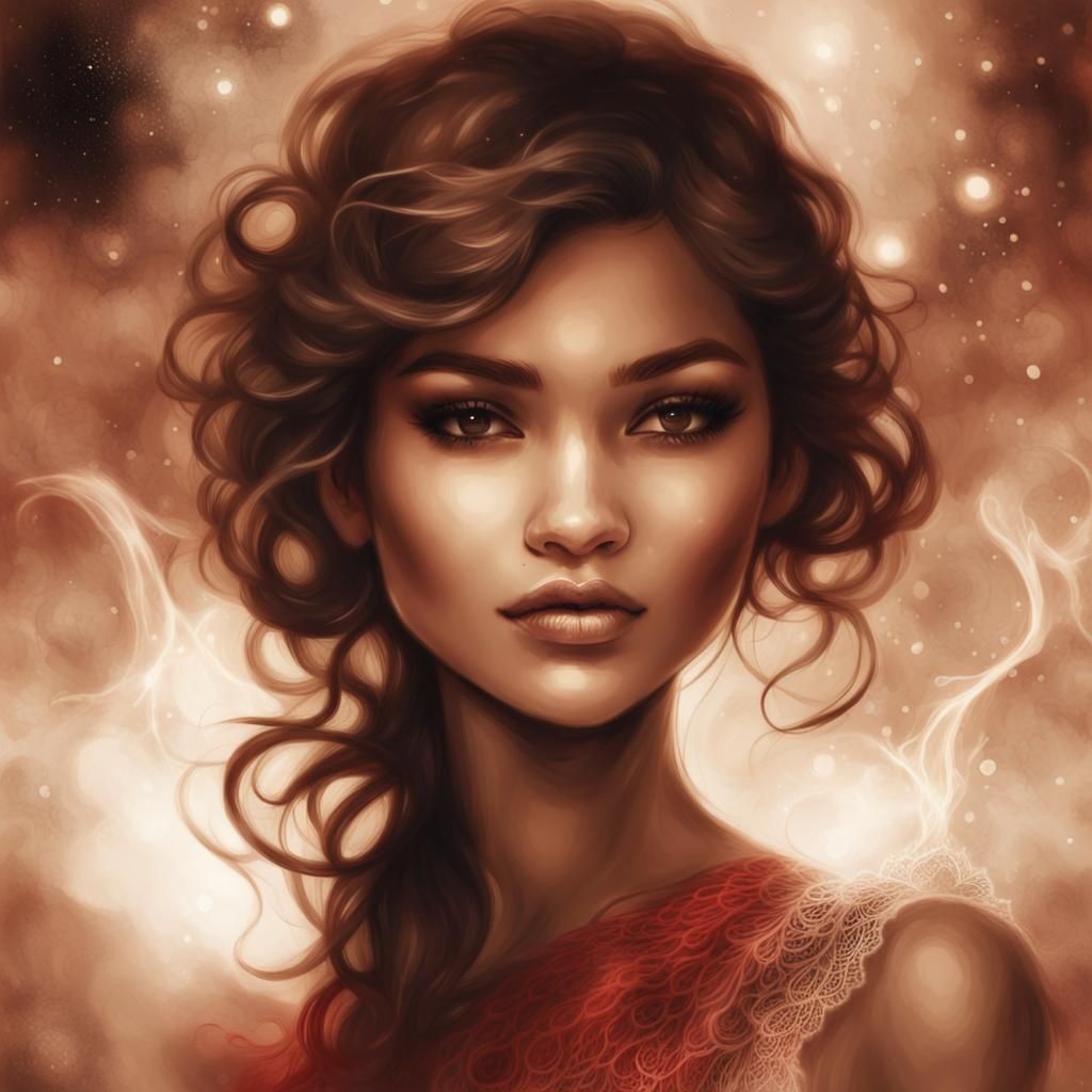 Zendaya Sepia Art Illusion with Galaxy Reflection