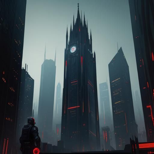 Cyberpunk Tower in Eastern European City