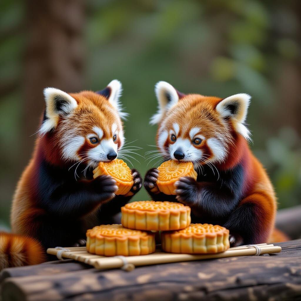 Red Pandas Enjoy Mooncakes for Mid-Autumn Festival