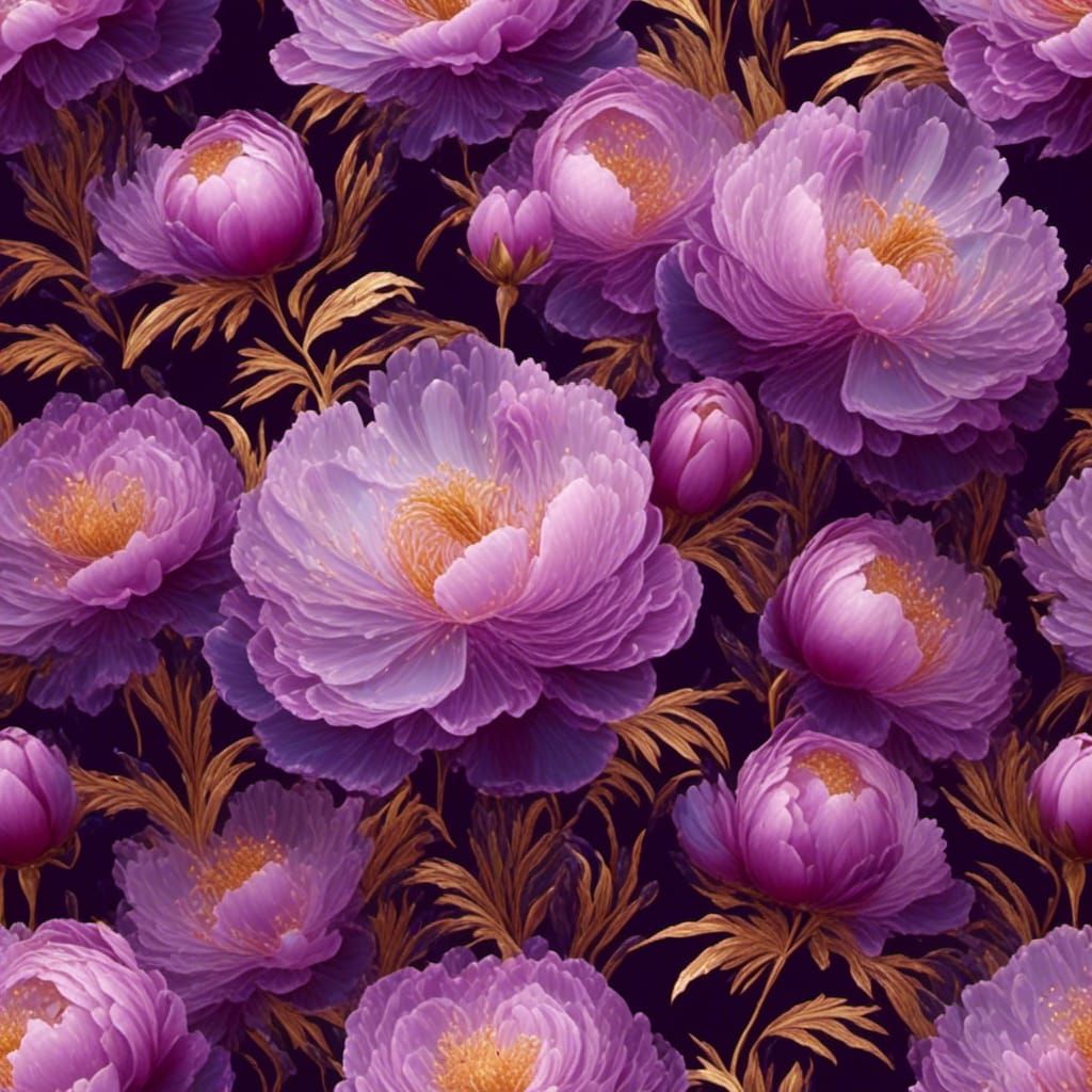 Glass Jelly Purple Peonies in Meadow