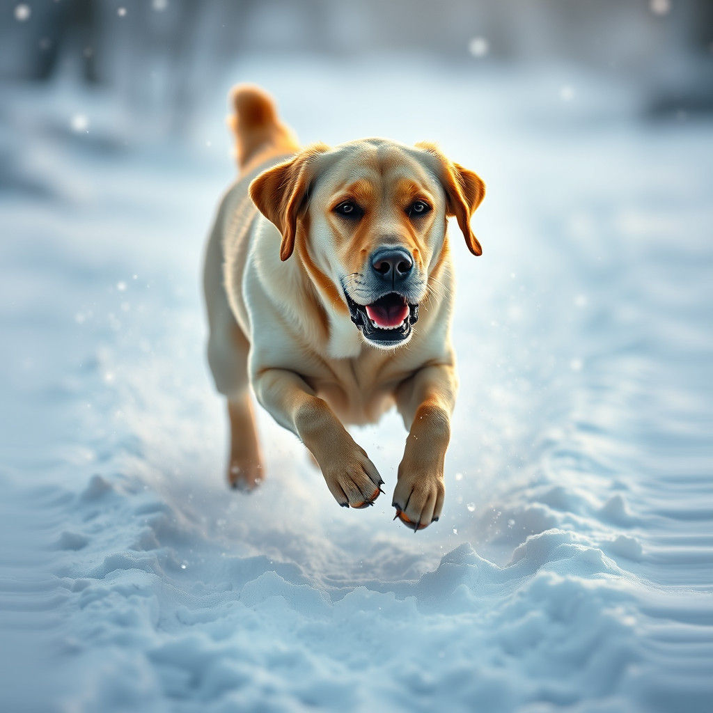 Labrador Retriever Runs Through Winter Wonderland