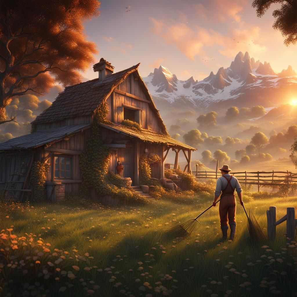 Sunrise on the Farm: A Detailed Matte Painting