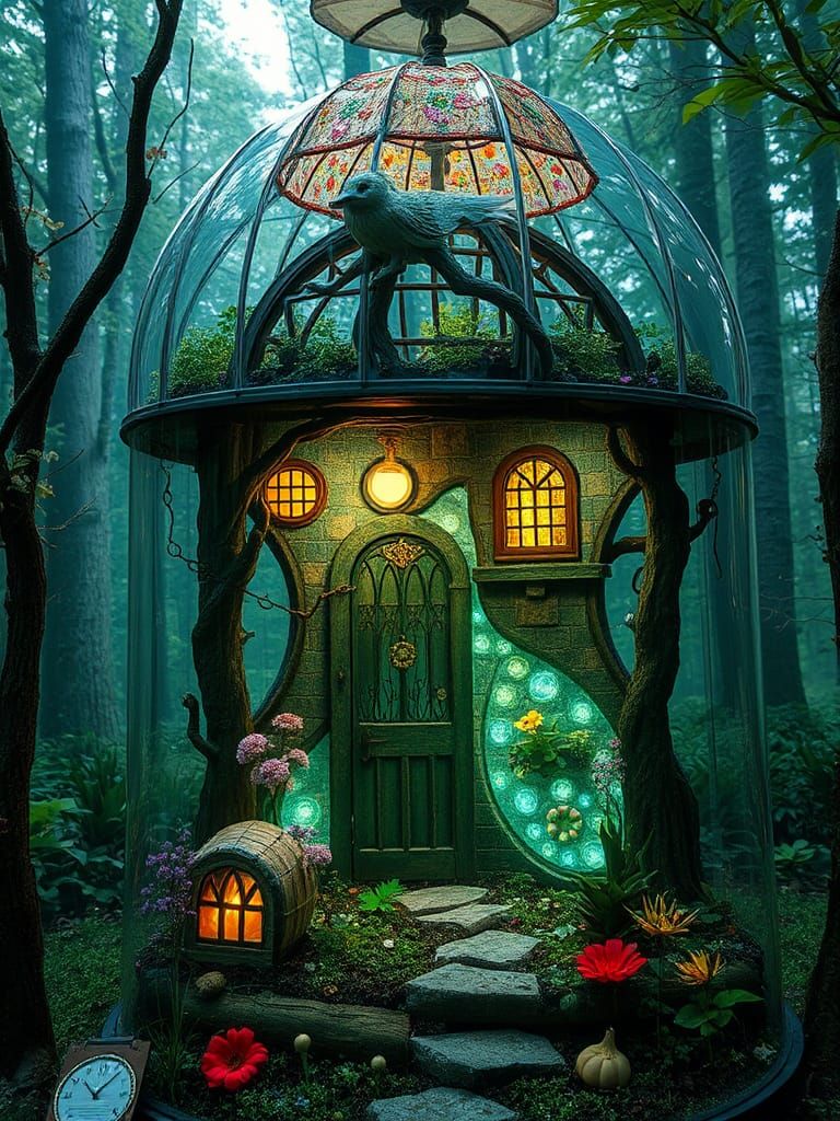 Enchanted Treehouse Forest in Glass Box