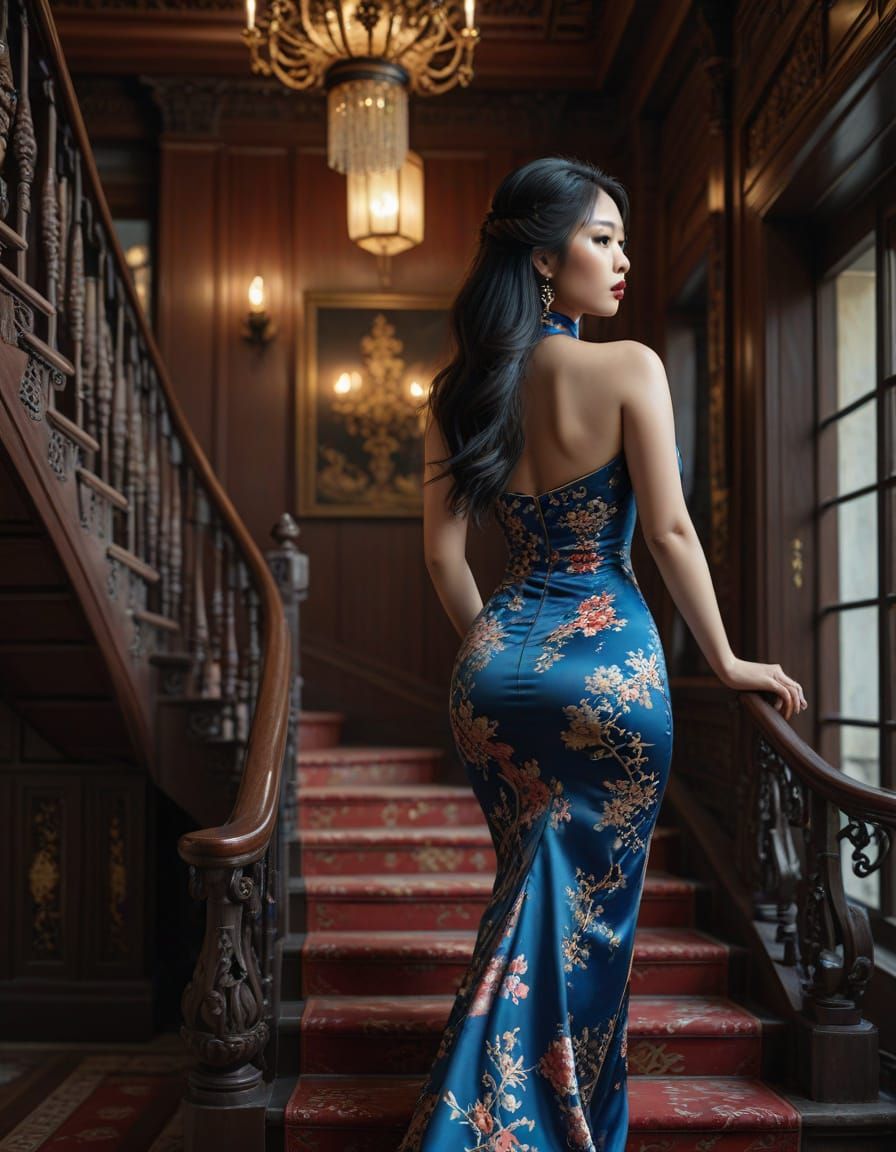 Elegant Cheongsam Portrait in Traditional Asian Style