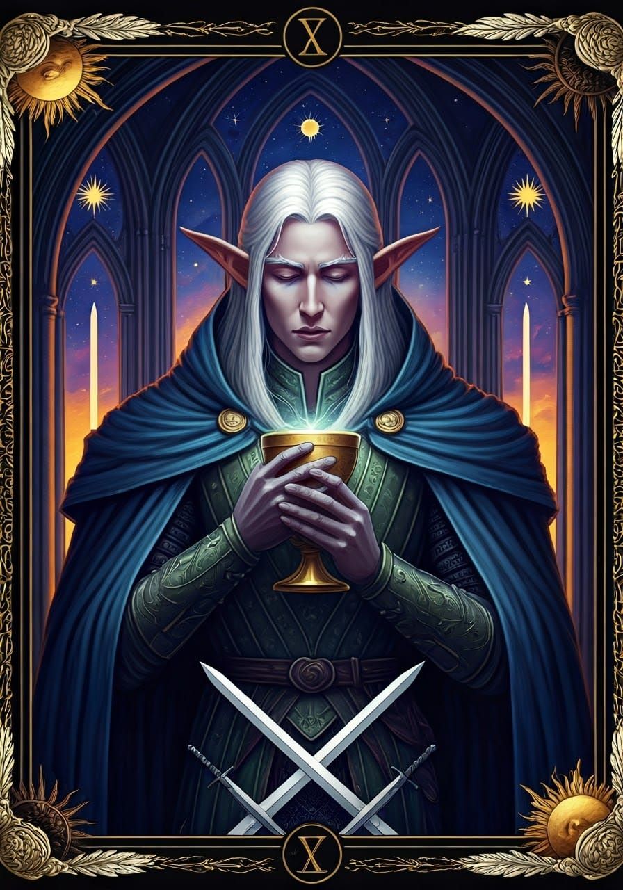 Elf with Astral Chalice: Fantasy Tarot Card