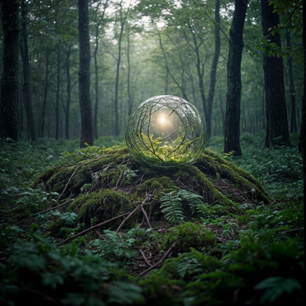Epic Ball Dwelling in Verdant Forest, Shot in Cinematic 35mm