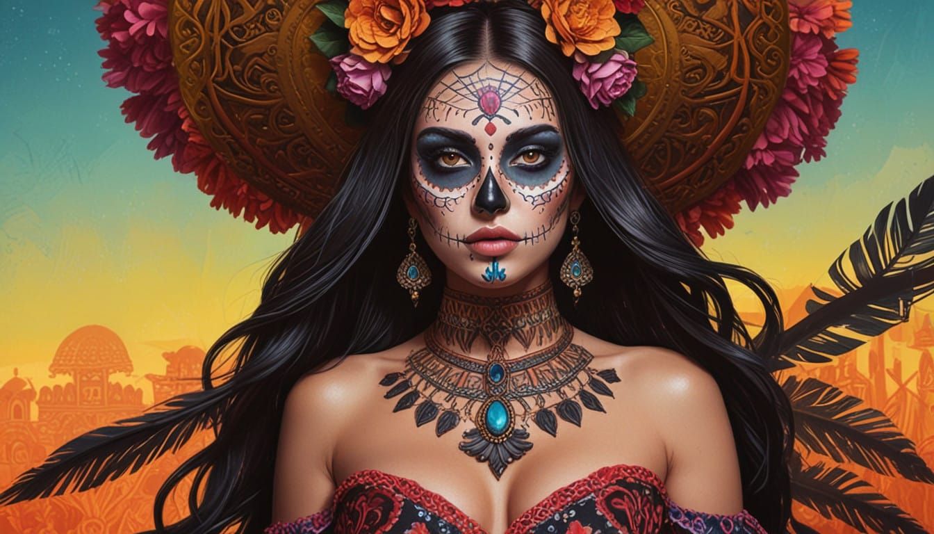 Stunning Dia de los Muertos Dancer in Vibrant Sugar Skull Ma...