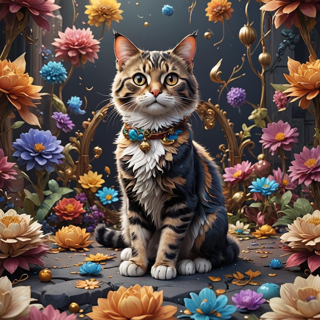 Cute Fluffy Cat: Detailed Matte Painting