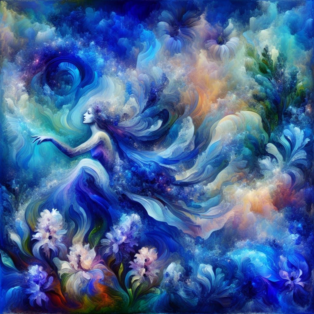 Youthful Azure Landscape with Lady in Operatic Form