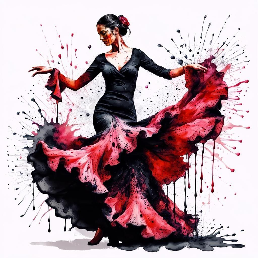 Flamenco Dancer in Ink Splash Style