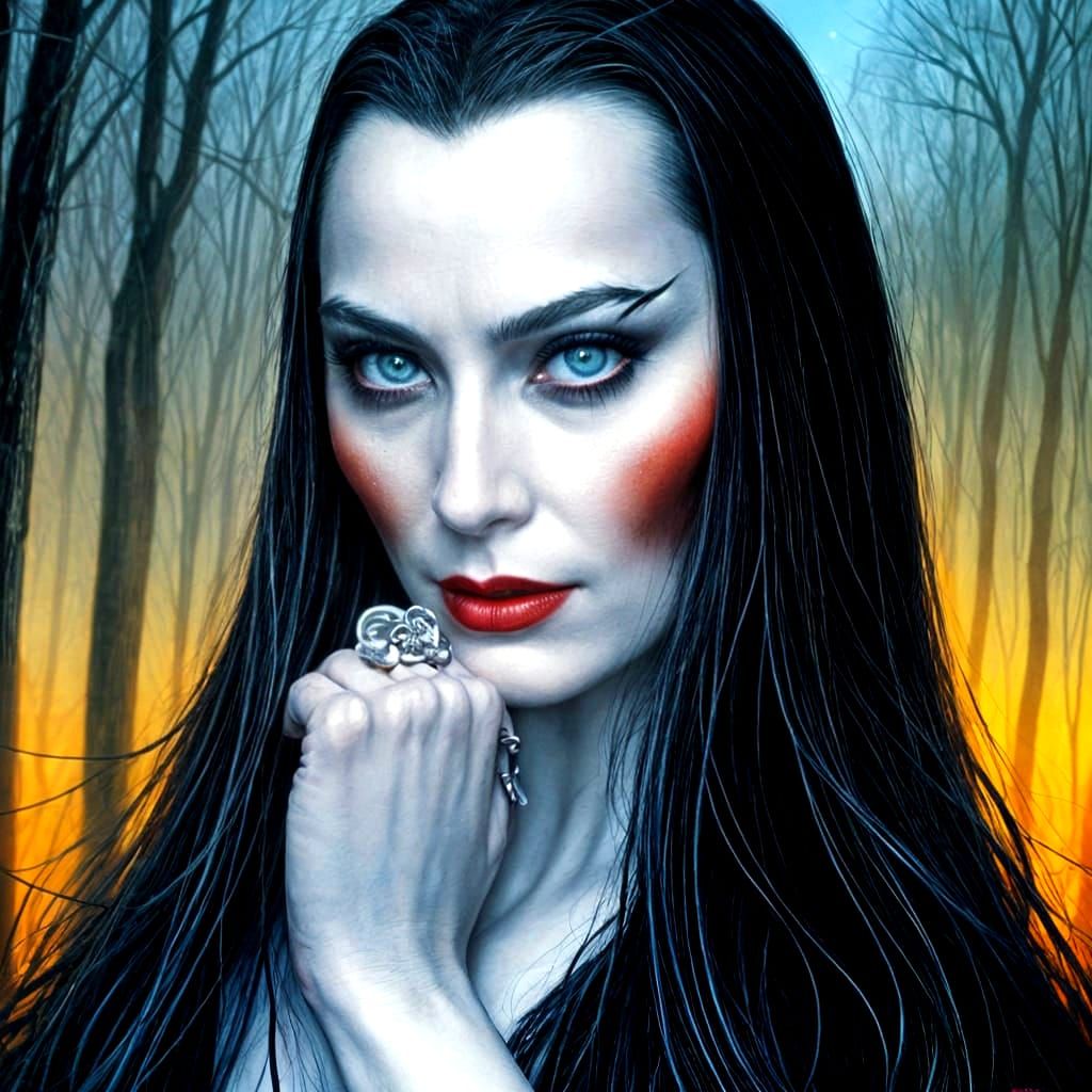 Morticia Addams Portrait in Comic Book Style