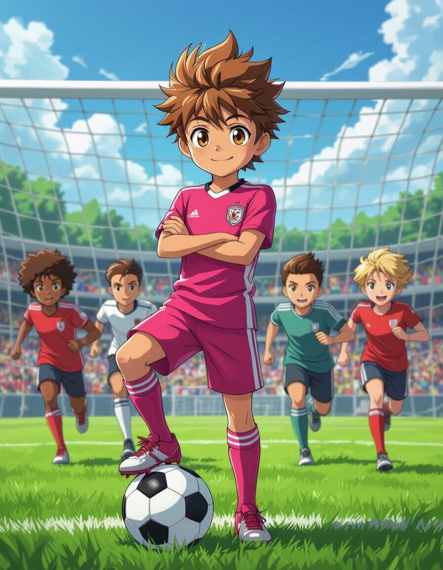 Anime Soccer Team in Studio Trigger Style