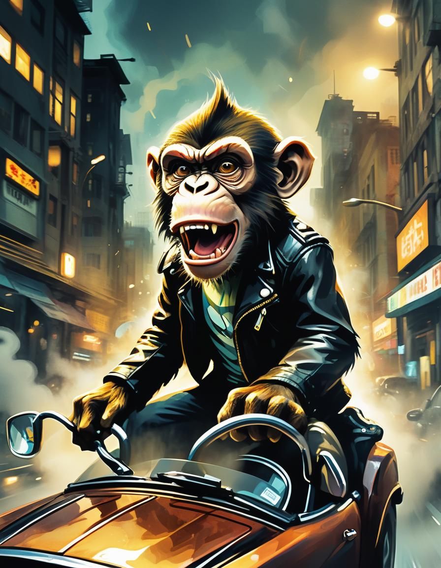 An angry monkey driving a car & swearing 🙊