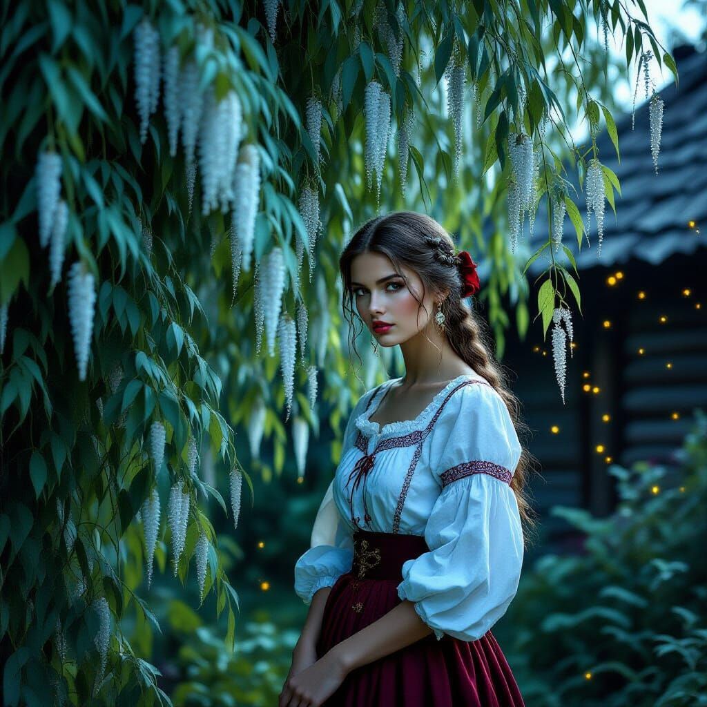 Slavic Maiden Under a Magical Willow Tree