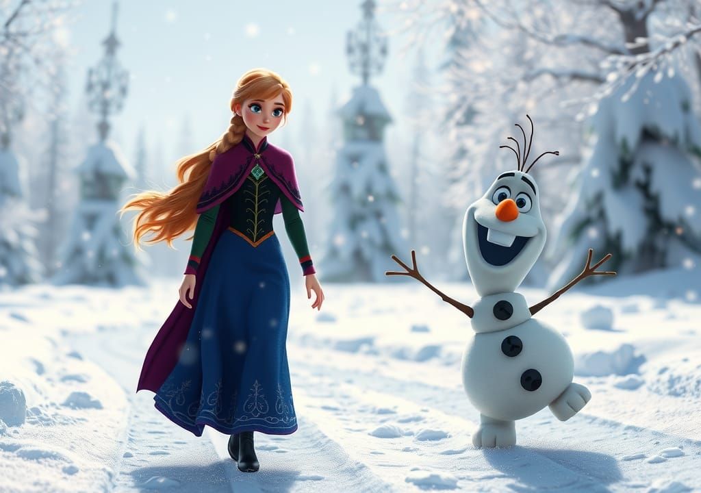 Anna and Olaf in Winter Wonderland