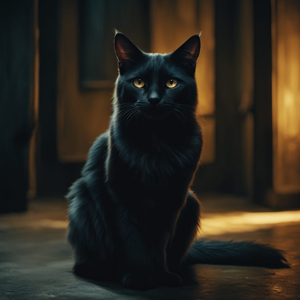 Regal Black Feline in Golden Hush