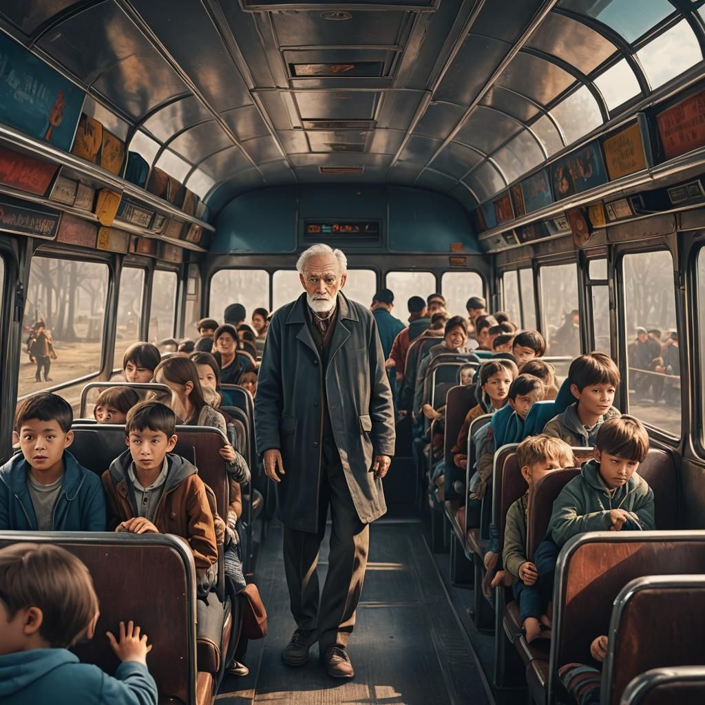 Old Man Standing on Bus: Matte Painting